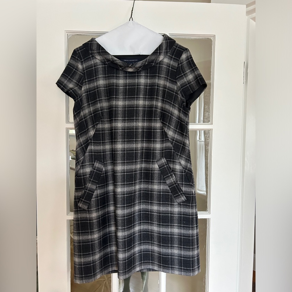 French Connection Gray Plaid Wool Mini Dress